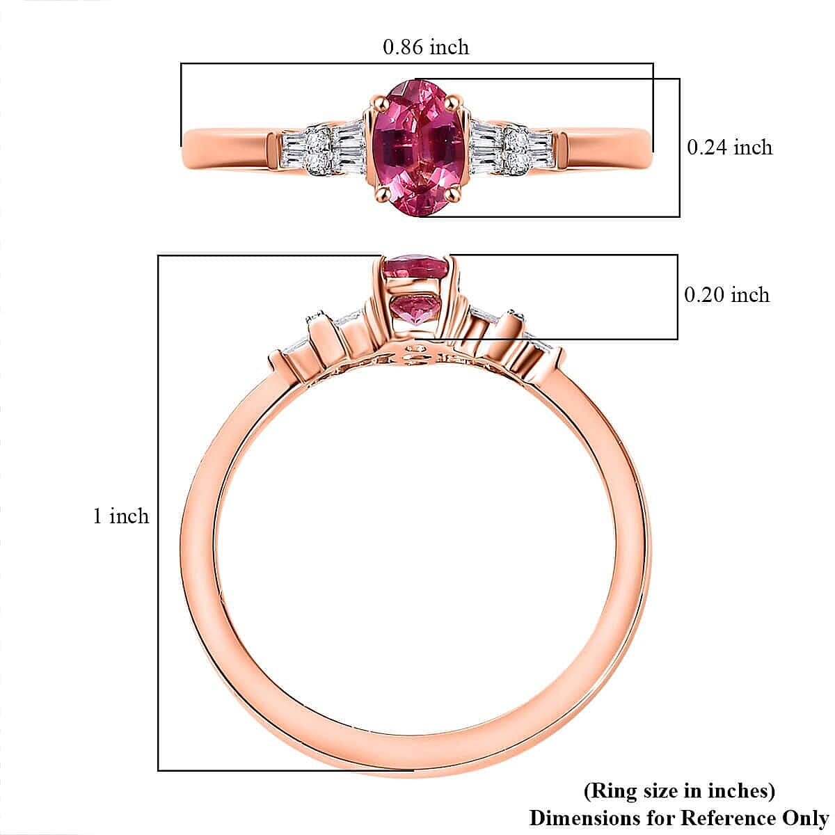 AAA Mahenge Spinel and G-H I2 Diamond 0.60 ctw Modern Glamour Ring in 10K Rose Gold (Size 7.5) image number 5