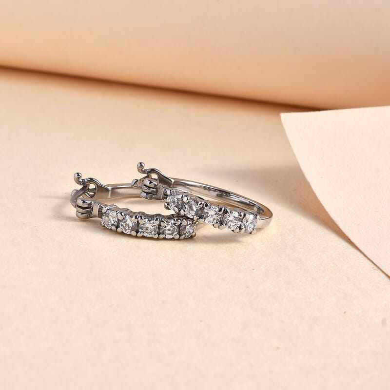 Simulated Diamond 2.00 ctw Hoop Earrings in Stainless Steel 