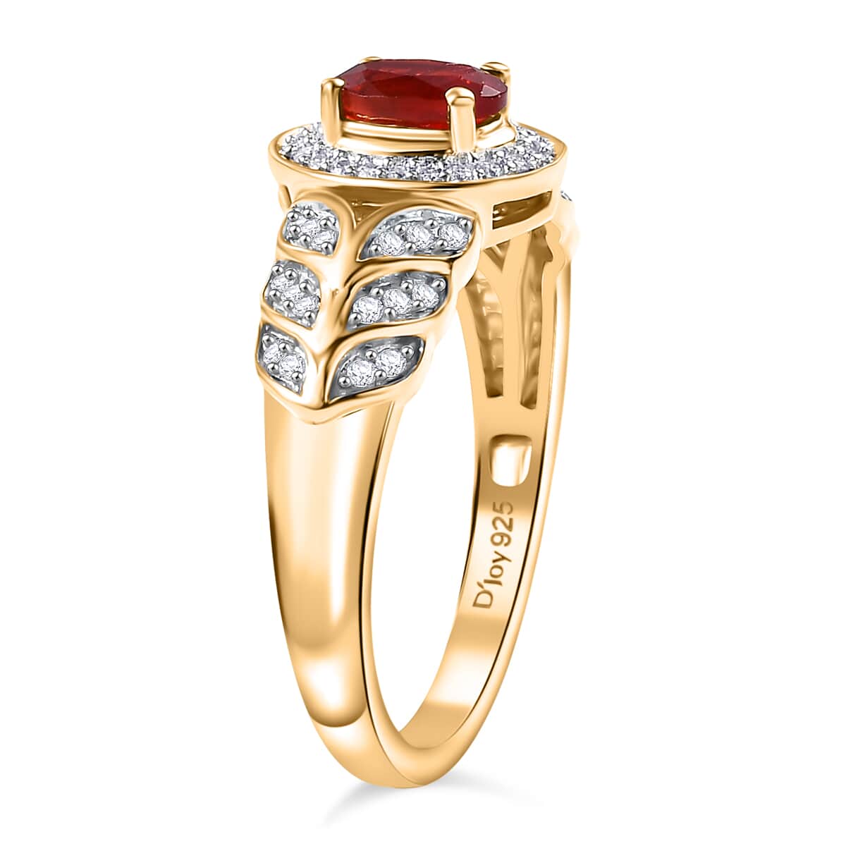 Mexican Cherry Fire Opal and Moissanite 0.55 ctw Ring in 18K Vermeil Yellow Gold Over Sterling Silver image number 3