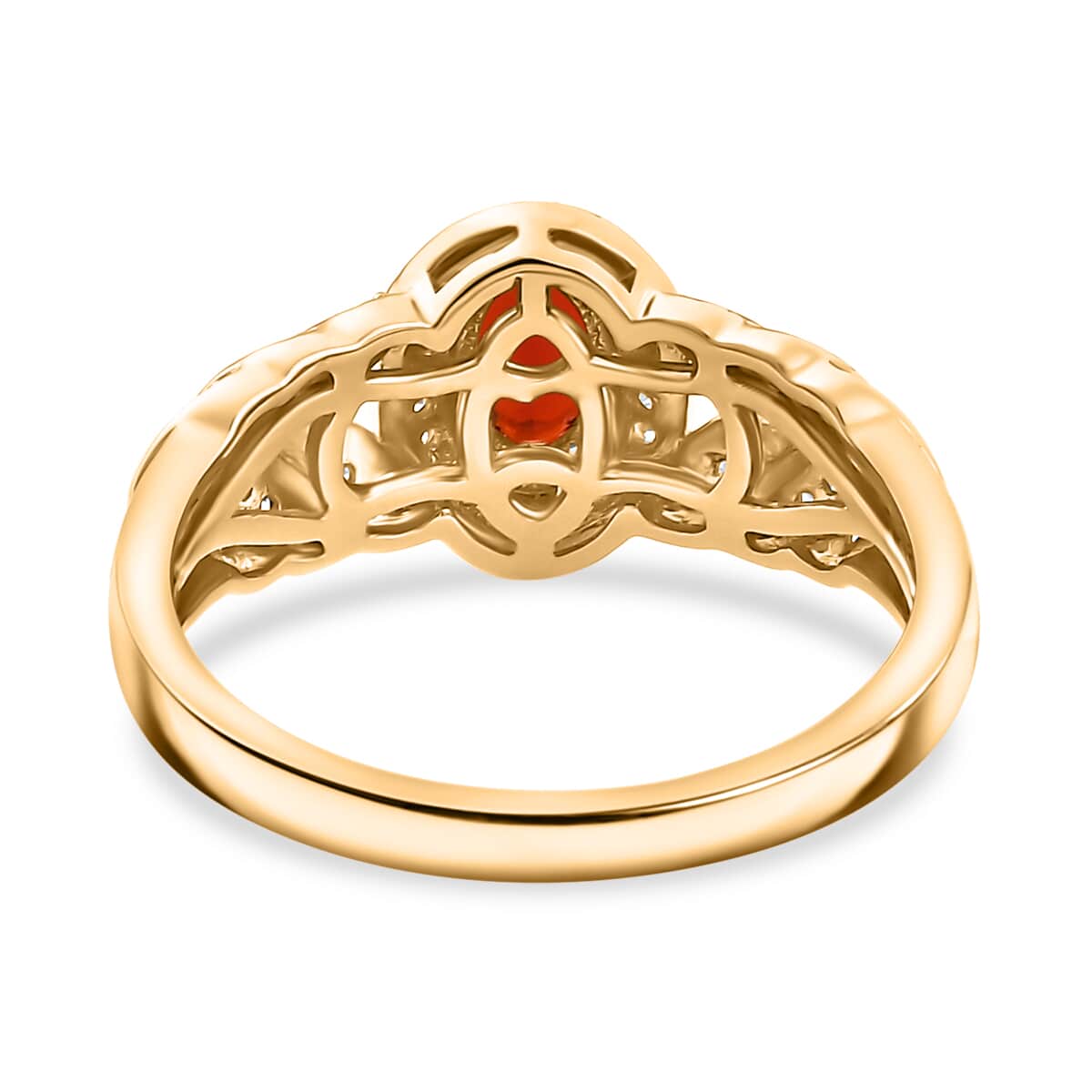 Mexican Cherry Fire Opal and Moissanite 0.55 ctw Ring in 18K Vermeil Yellow Gold Over Sterling Silver image number 4