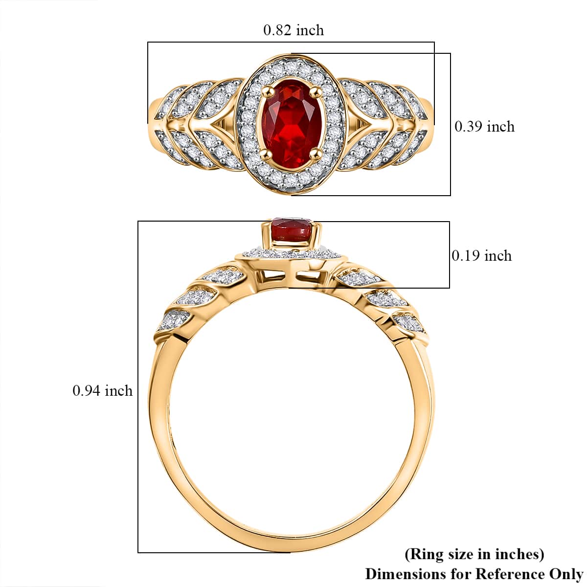 Mexican Cherry Fire Opal and Moissanite 0.55 ctw Ring in 18K Vermeil Yellow Gold Over Sterling Silver image number 5