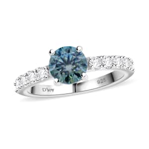 Blue and White Moissanite 1.50 ctw Ring in Rhodium Over Sterling Silver (Size 10.0)