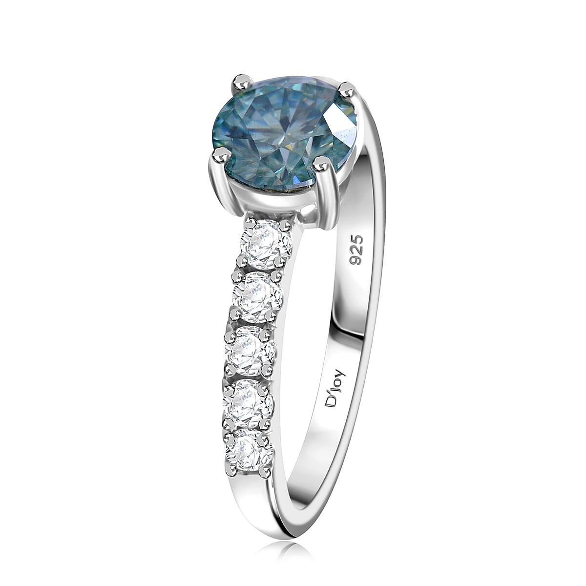 Blue and White Moissanite 1.50 ctw Ring in Rhodium Over Sterling Silver (Size 6.0) image number 2