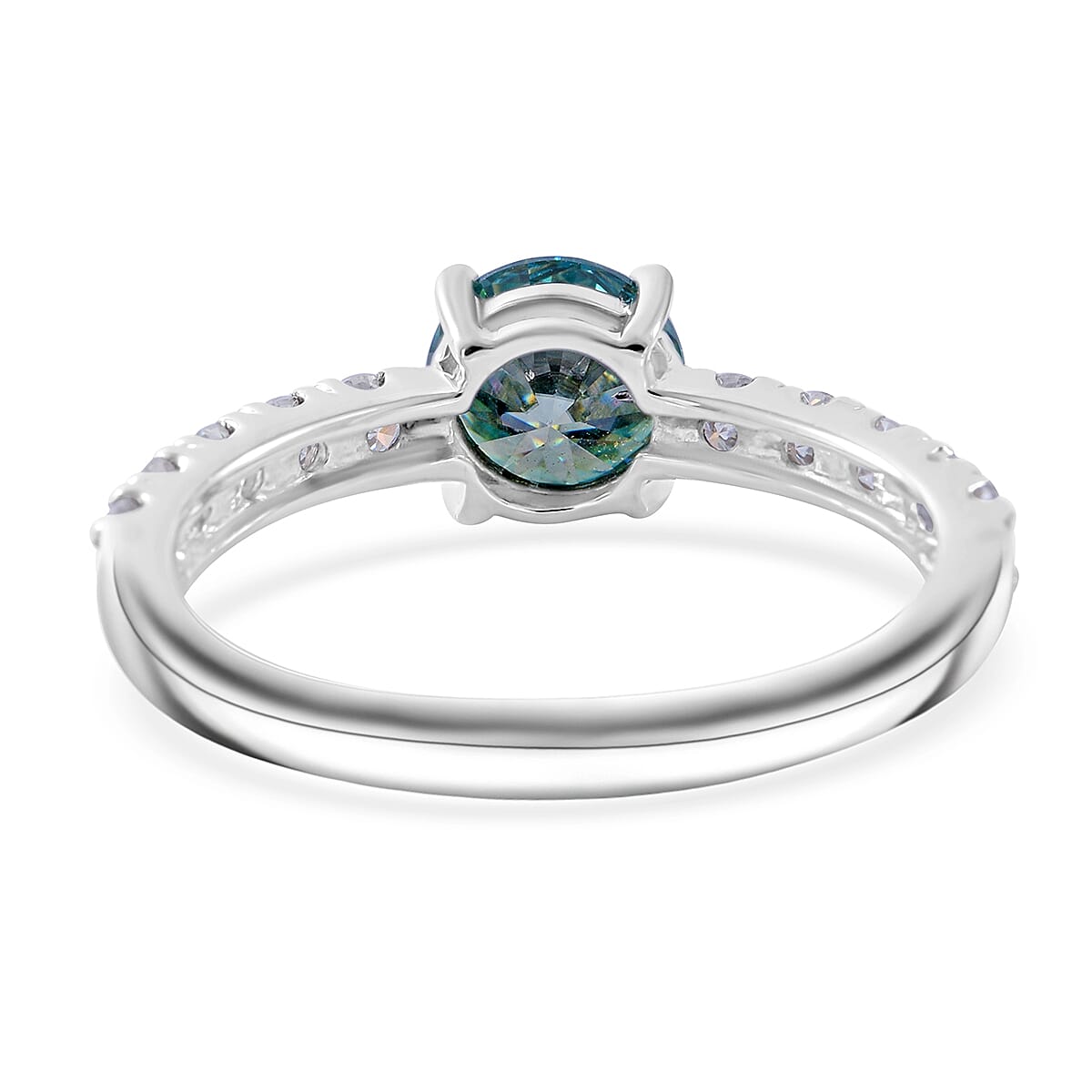 Blue and White Moissanite 1.50 ctw Ring in Rhodium Over Sterling Silver (Size 6.0) image number 3