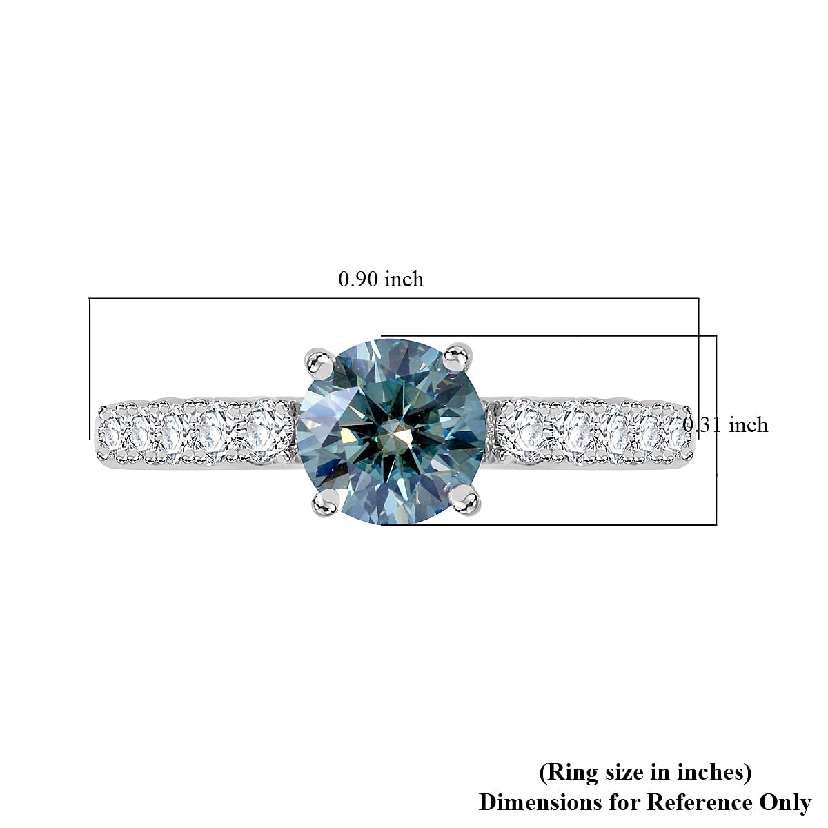 Blue and White Moissanite 1.50 ctw Ring in Rhodium Over Sterling Silver (Size 6.0) image number 4
