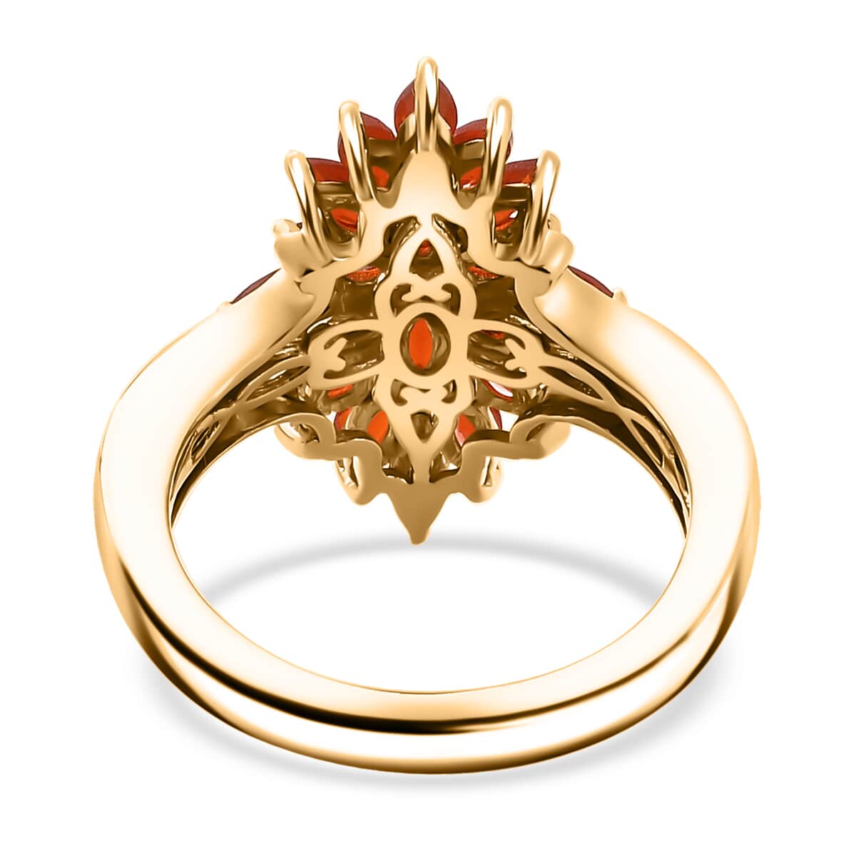 Mexican Cherry Fire Opal Flame Burst Ring in 18K Vermeil YG Over Sterling Silver (Size 10.0) 1.15 ctw image number 4