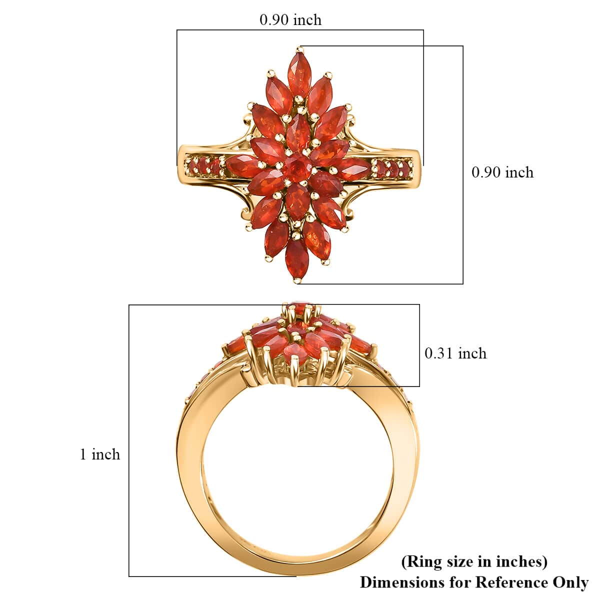 Mexican Cherry Fire Opal Flame Burst Ring in 18K Vermeil YG Over Sterling Silver (Size 10.0) 1.15 ctw image number 5