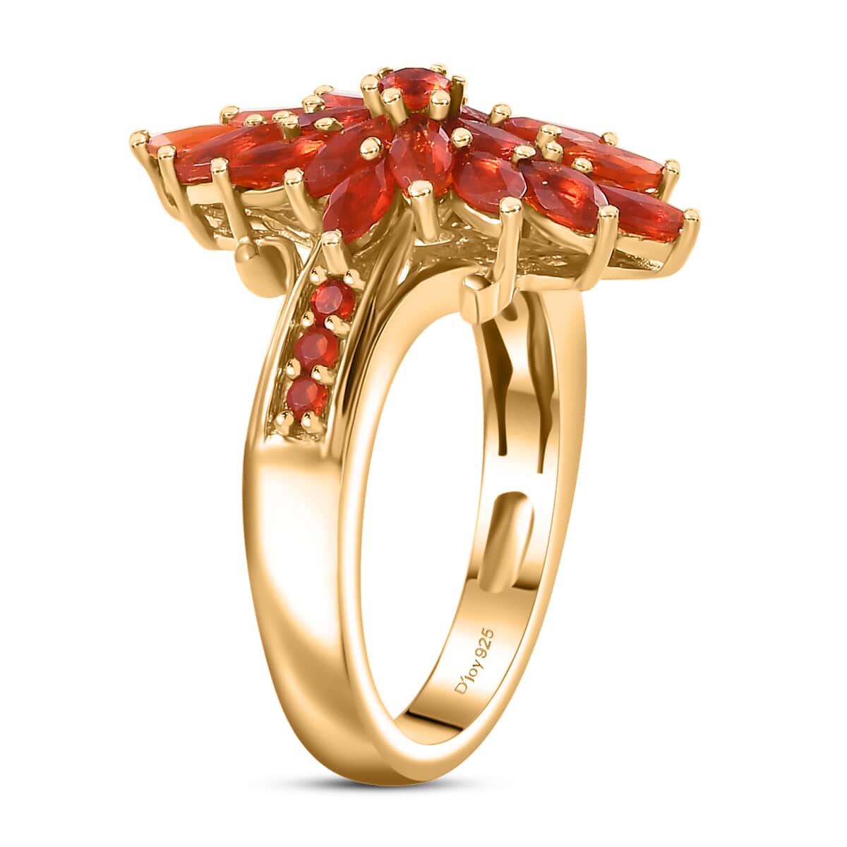 Mexican Cherry Fire Opal 1.15 ctw Flame Burst Ring in 18K Vermeil Yellow Gold Over Sterling Silver (Size 5.0) image number 3