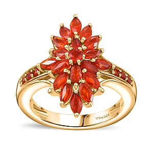 D'Joy Mexican Cherry Fire Opal 1.15 ctw Flame Burst Ring in 18K Vermeil Yellow Gold Over Sterling Silver (Size 6.0)