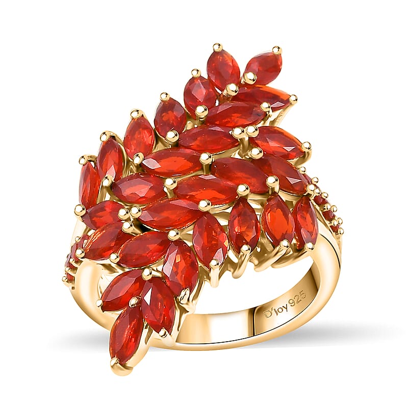 Mexican Cherry Fire Opal 2.65 ctw Bypass Fern Leaf Ring in 18K Vermeil Yellow Gold Over Sterling Silver (Size 10.0)