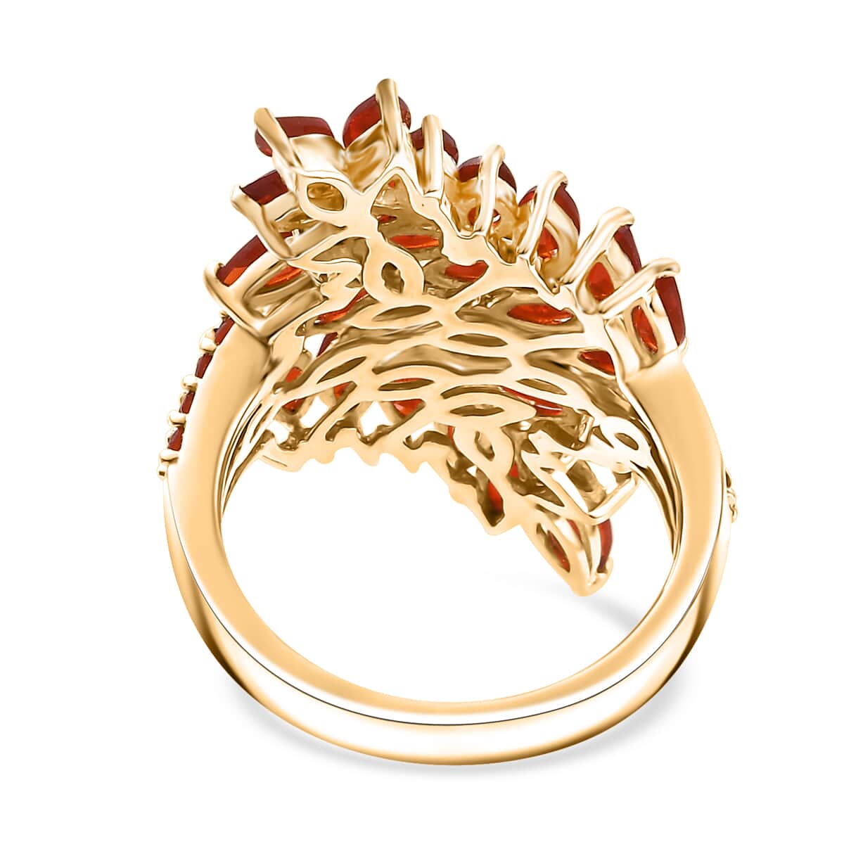 Mexican Cherry Fire Opal 2.65 ctw Bypass Fern Leaf Ring in 18K Vermeil Yellow Gold Over Sterling Silver image number 4