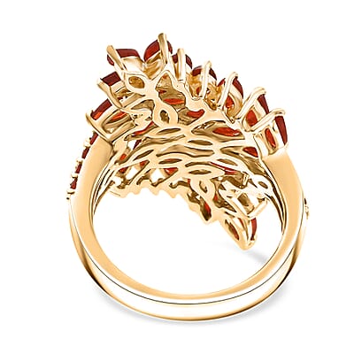 Mexican Cherry Fire Opal 2.65 ctw Bypass Fern Leaf Ring in 18K Vermeil Yellow Gold Over Sterling Silver (Size 10.0)