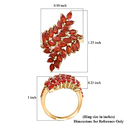 Mexican Cherry Fire Opal 2.65 ctw Bypass Fern Leaf Ring in 18K Vermeil Yellow Gold Over Sterling Silver (Size 10.0)