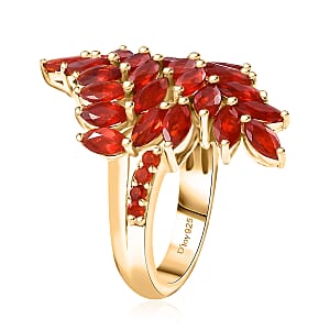 Mexican Cherry Fire Opal 2.65 ctw Bypass Fern Leaf Ring in 18K Vermeil Yellow Gold Over Sterling Silver (Size 9.0)