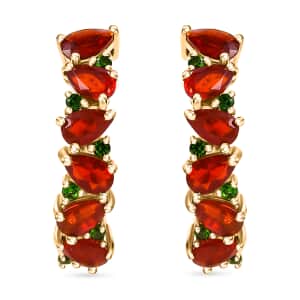 Mexican Cherry Fire Opal and Chrome Diopside 1.85 ctw Art Deco Earrings in 18K Vermeil Yellow Gold Over Sterling Silver