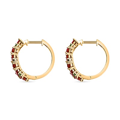 D'Joy Mexican Cherry Fire Opal and Chrome Diopside 1.85 ctw Art Deco Earrings in 18K Vermeil Yellow Gold Over Sterling Silver