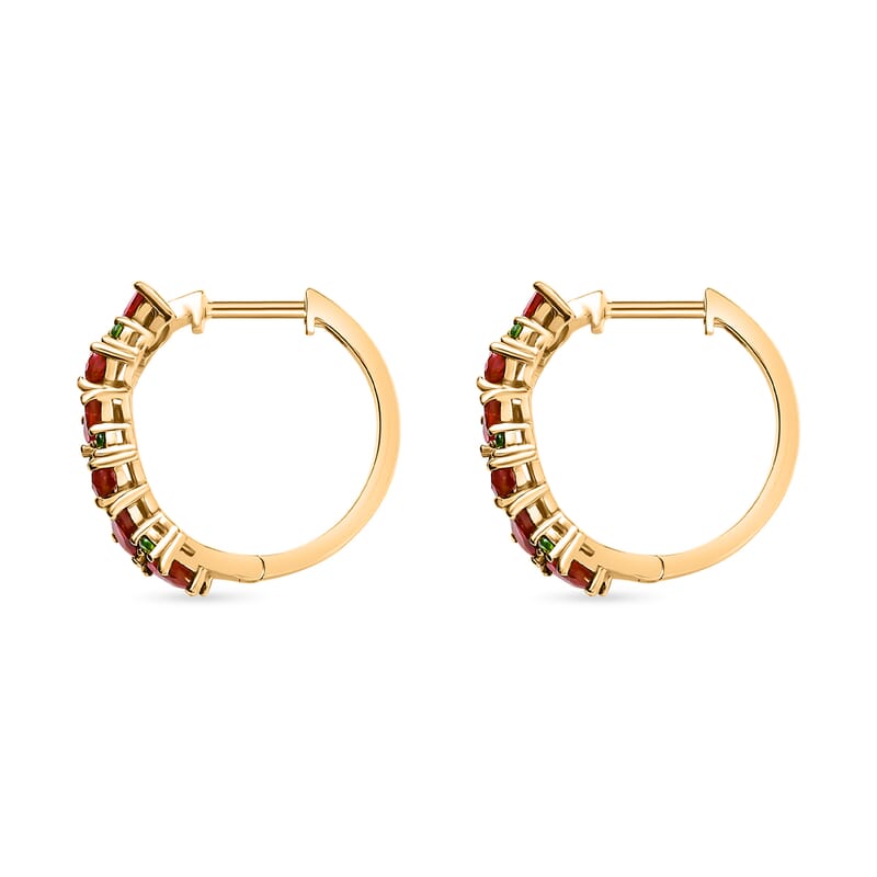 D'Joy Mexican Cherry Fire Opal and Chrome Diopside 1.85 ctw Art Deco Earrings in 18K Vermeil Yellow Gold Over Sterling Silver