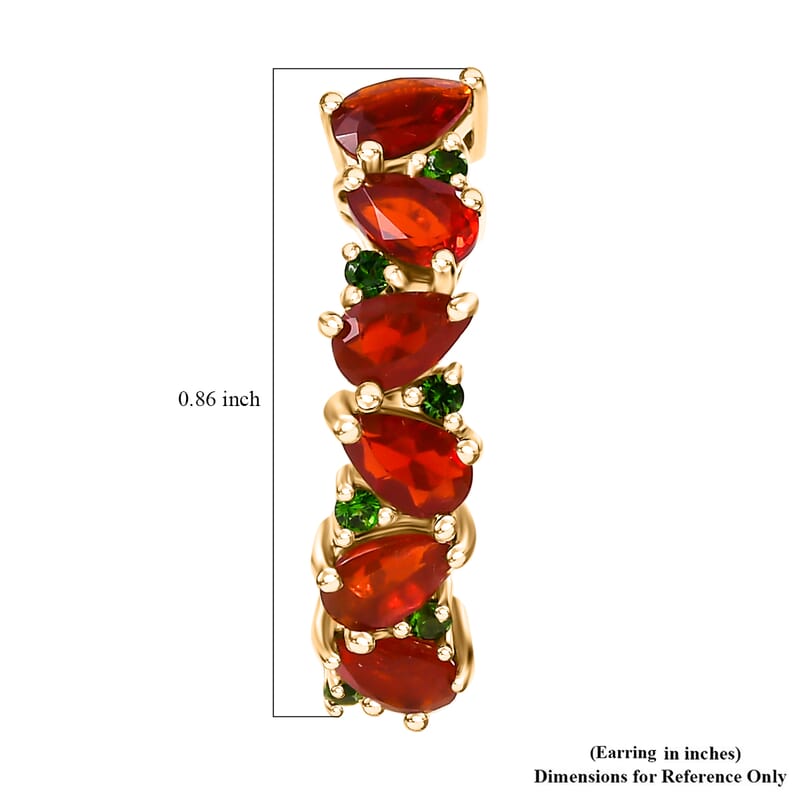 D'Joy Mexican Cherry Fire Opal and Chrome Diopside 1.85 ctw Art Deco Earrings in 18K Vermeil Yellow Gold Over Sterling Silver