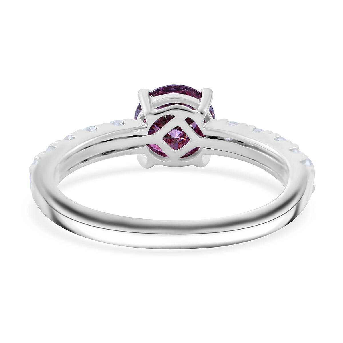 Pink and White Moissanite 1.40 ctw Ring in Rhodium Over Sterling Silver (Size 6.0) image number 3