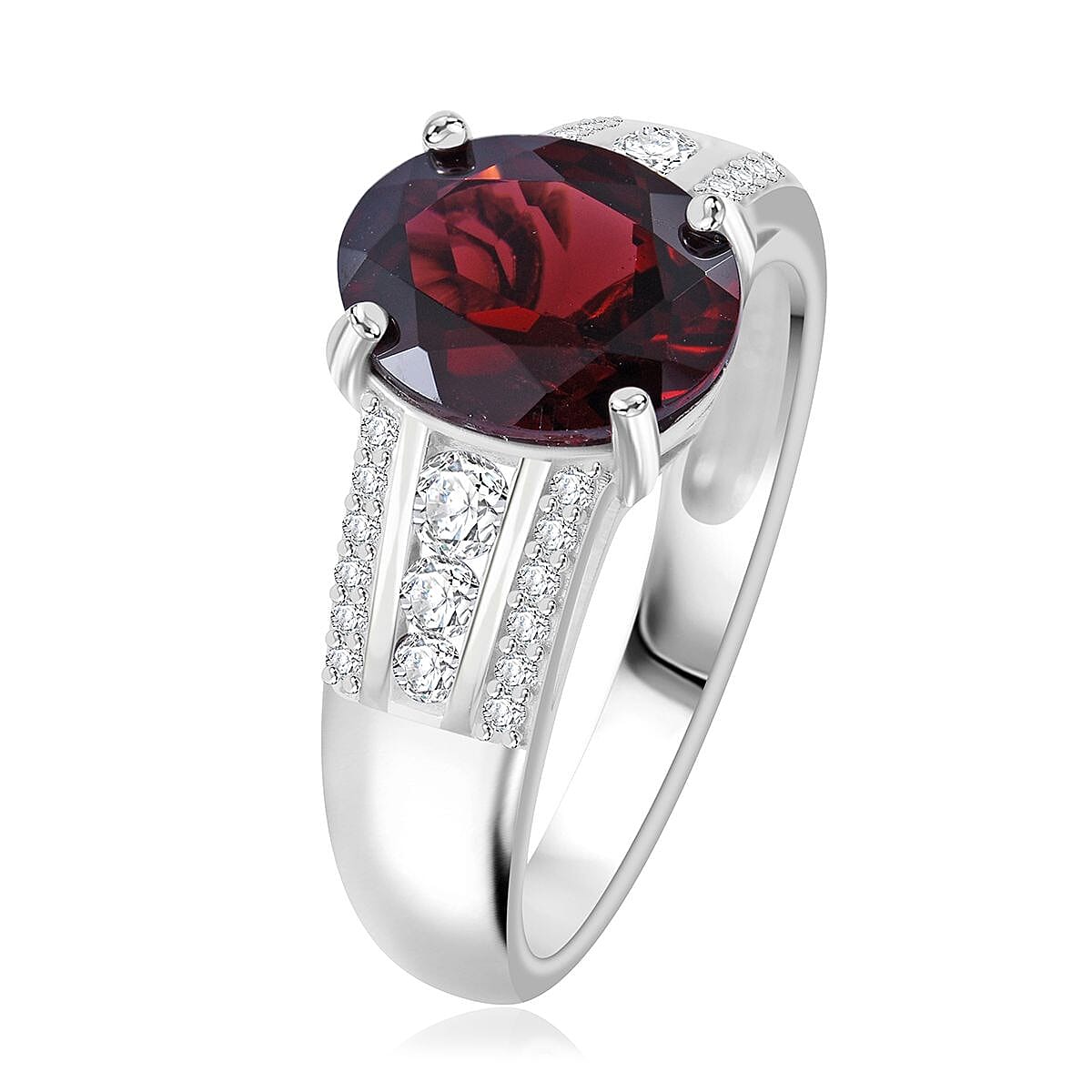 Mozambique Garnet and White Zircon 3.25 ctw Statement Ring in Rhodium Over Sterling Silver (Size 10.0)
