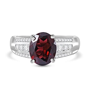 Mozambique Garnet and White Zircon 3.25 ctw Statement Ring in Rhodium Over Sterling Silver (Size 5.0)