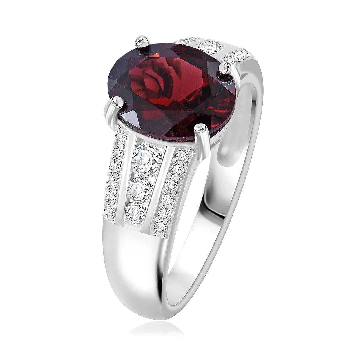 Mozambique Garnet and White Zircon 3.25 ctw Statement Ring in Rhodium Over Sterling Silver (Size 5.0) image number 2