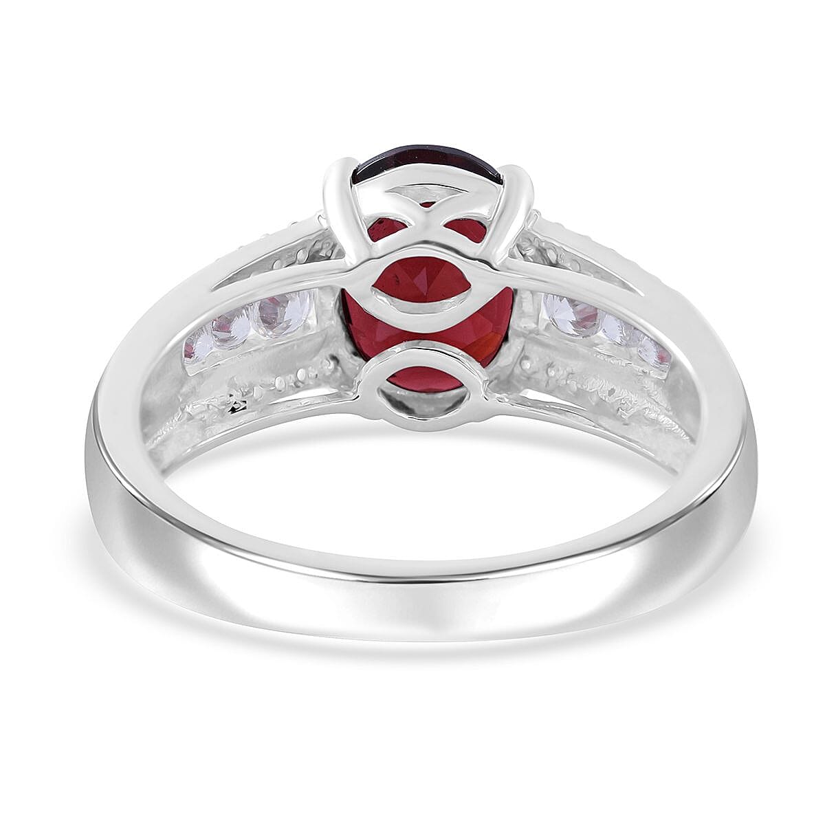 Mozambique Garnet and White Zircon 3.25 ctw Statement Ring in Rhodium Over Sterling Silver (Size 5.0) image number 3