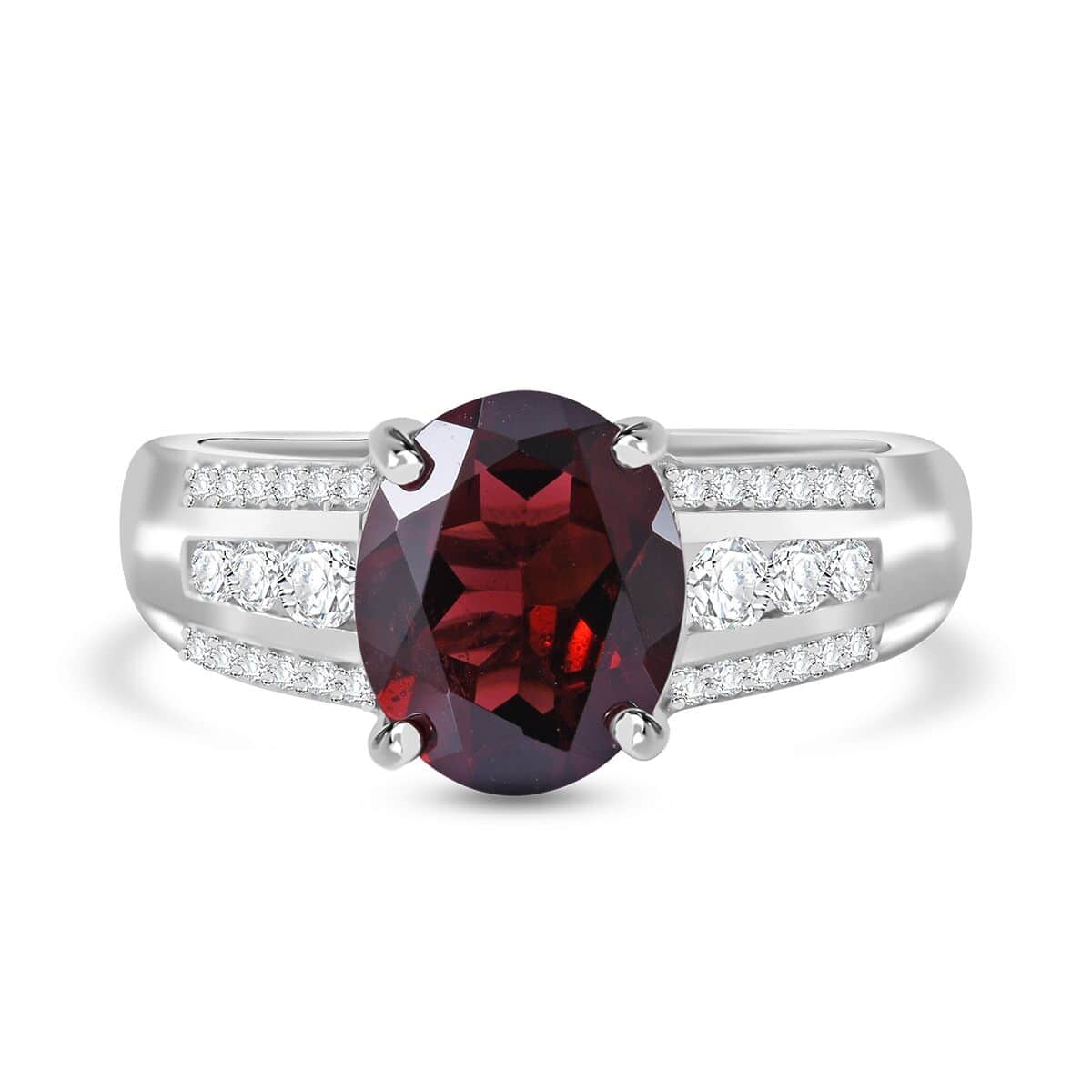 Mozambique Garnet and White Zircon 3.25 ctw Statement Ring in Rhodium Over Sterling Silver (Size 6.0) image number 0