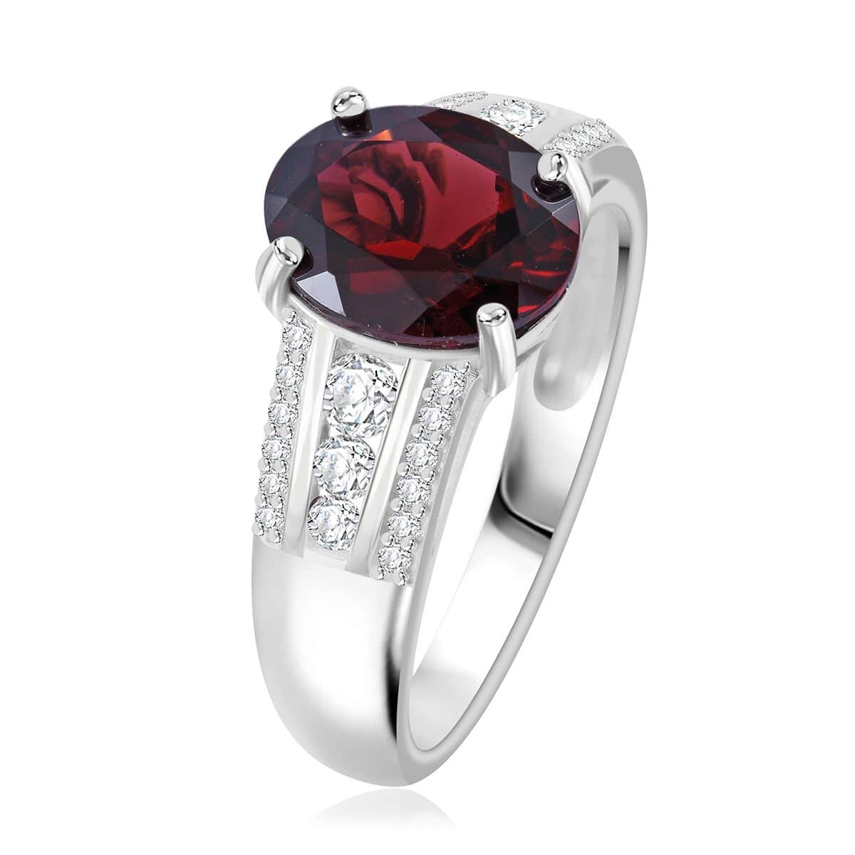 Mozambique Garnet and White Zircon 3.25 ctw Statement Ring in Rhodium Over Sterling Silver (Size 6.0) image number 2