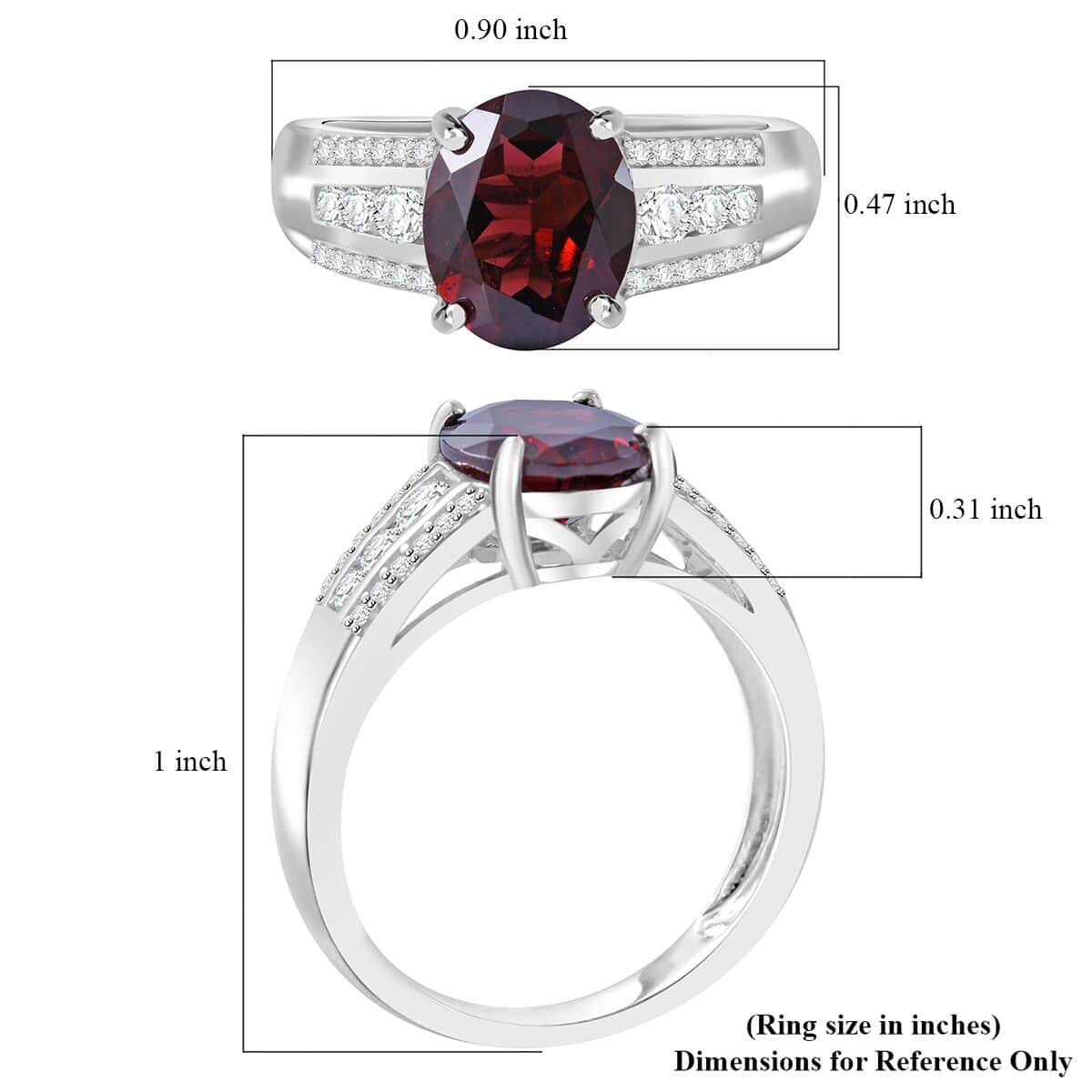 Mozambique Garnet and White Zircon 3.25 ctw Statement Ring in Rhodium Over Sterling Silver (Size 6.0) image number 4