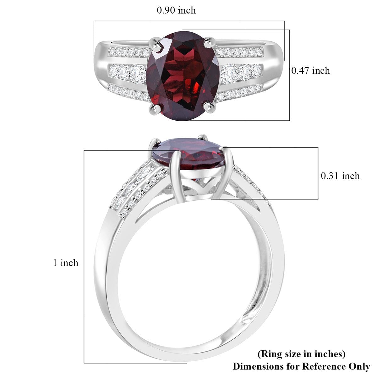 Mozambique Garnet and White Zircon 3.25 ctw Statement Ring in Rhodium Over Sterling Silver (Size 8.0) image number 4
