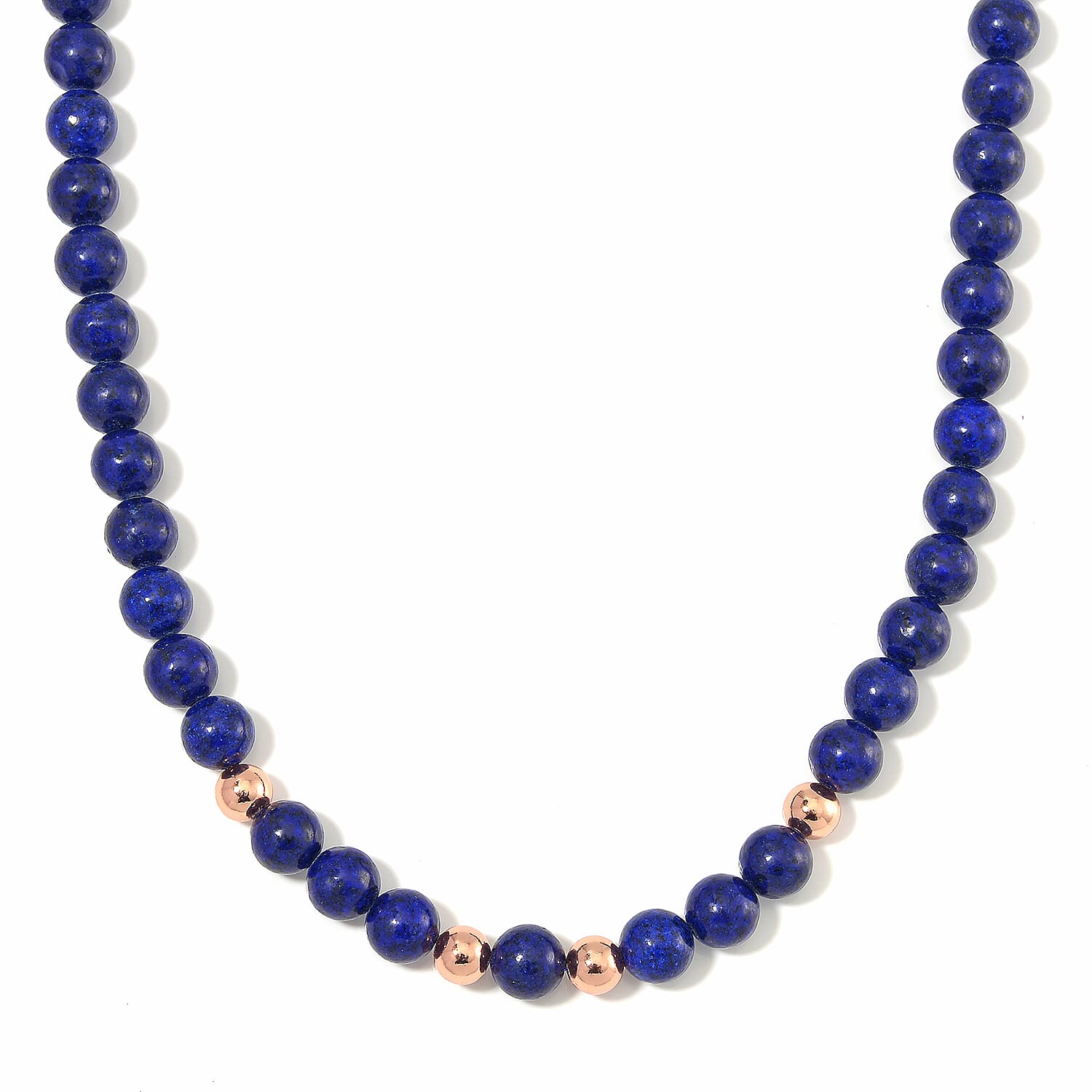 Lapis Lazuli Beaded Necklace 20 Inches in 14K RG Over Copper and Stainless Steel Lock 330.00 ctw