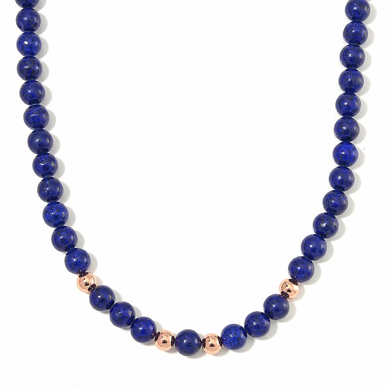 Lapis Lazuli Beaded Necklace 20 Inches in 14K RG Over Copper and Stainless Steel Lock 330.00 ctw