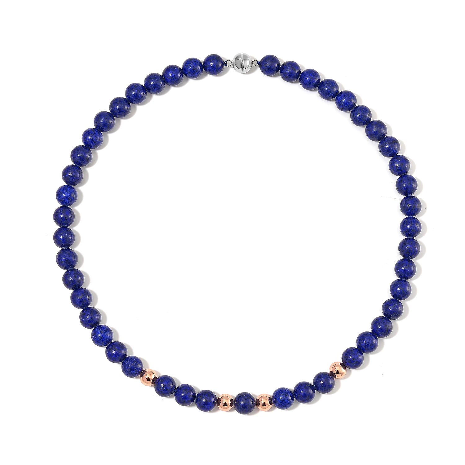Lapis Lazuli Beaded Necklace 20 Inches in 14K RG Over Copper and Stainless Steel Lock 330.00 ctw