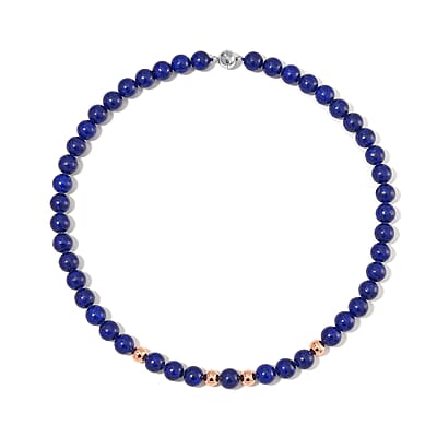 Lapis Lazuli Beaded Necklace 20 Inches in 14K RG Over Copper and Stainless Steel Lock 330.00 ctw