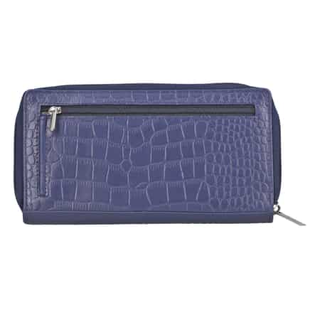 Union Code Blue Crocodile Embossed Pattern RFID Protected Genuine Leather Wallet for Women | Leather Purse | Card Holder | Designer Wallet image number 6