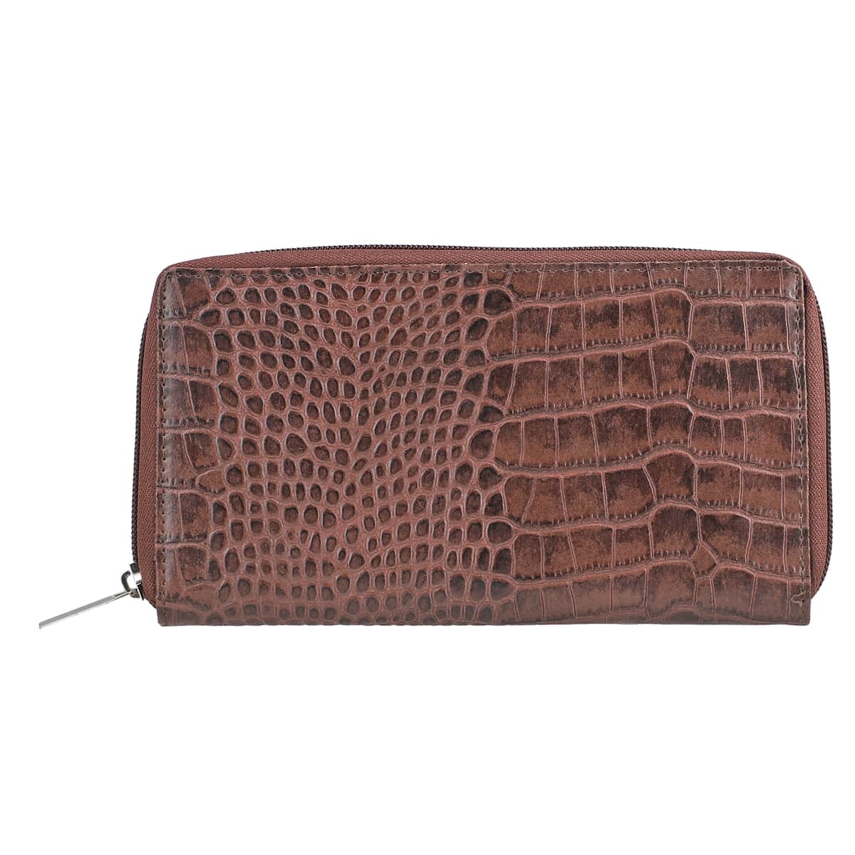 Union Code Brown Crocodile Embossed Pattern RFID Protected Genuine Leather Wallet for Women | Leather Purse | Card Holder | Designer Wallet image number 0