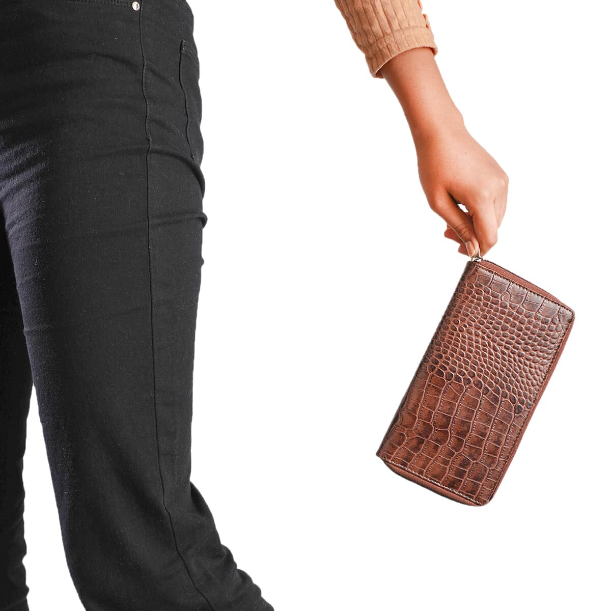 Union Code Brown Crocodile Embossed Pattern RFID Protected Genuine Leather Wallet for Women | Leather Purse | Card Holder | Designer Wallet image number 1