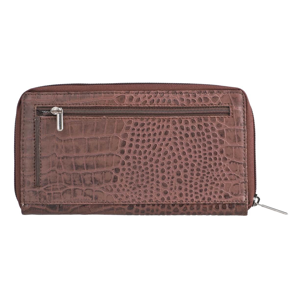 Union Code Brown Crocodile Embossed Pattern RFID Protected Genuine Leather Wallet for Women | Leather Purse | Card Holder | Designer Wallet image number 6