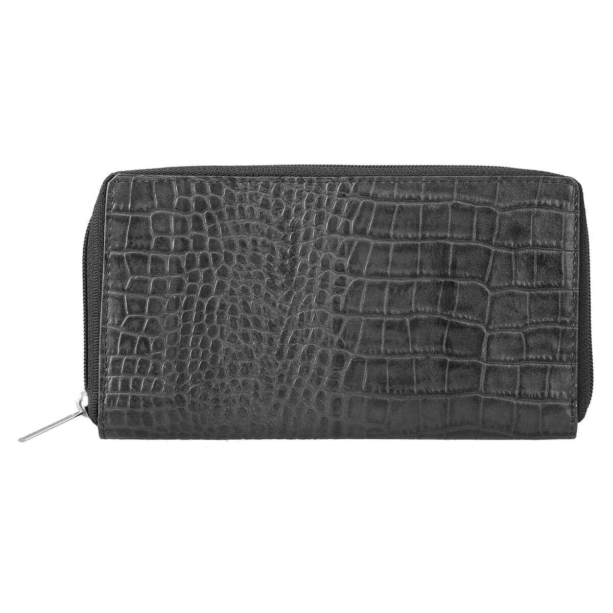 Union Code Dark Navy Crocodile Embossed Pattern RFID Protected Genuine Leather Wallet for Women | Leather Purse | Card Holder | Designer Wallet image number 0
