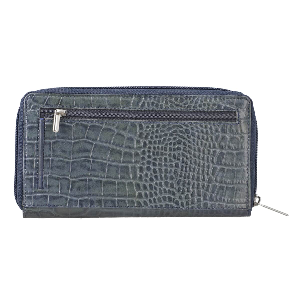 Union Code Dark Navy Crocodile Embossed Pattern RFID Protected Genuine Leather Wallet for Women | Leather Purse | Card Holder | Designer Wallet image number 6