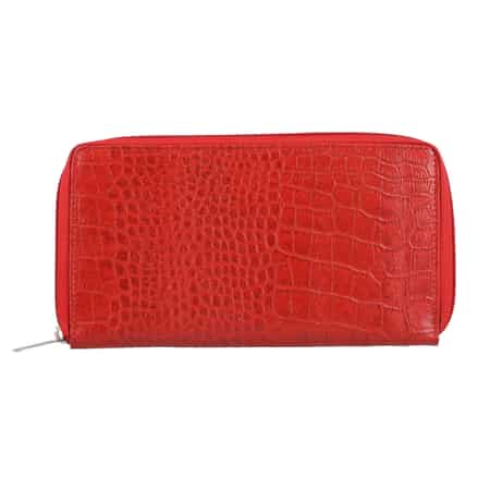 Union Code Red Crocodile Embossed Pattern RFID Protected Genuine Leather Wallet for Women | Leather Purse | Card Holder | Designer Wallet image number 0