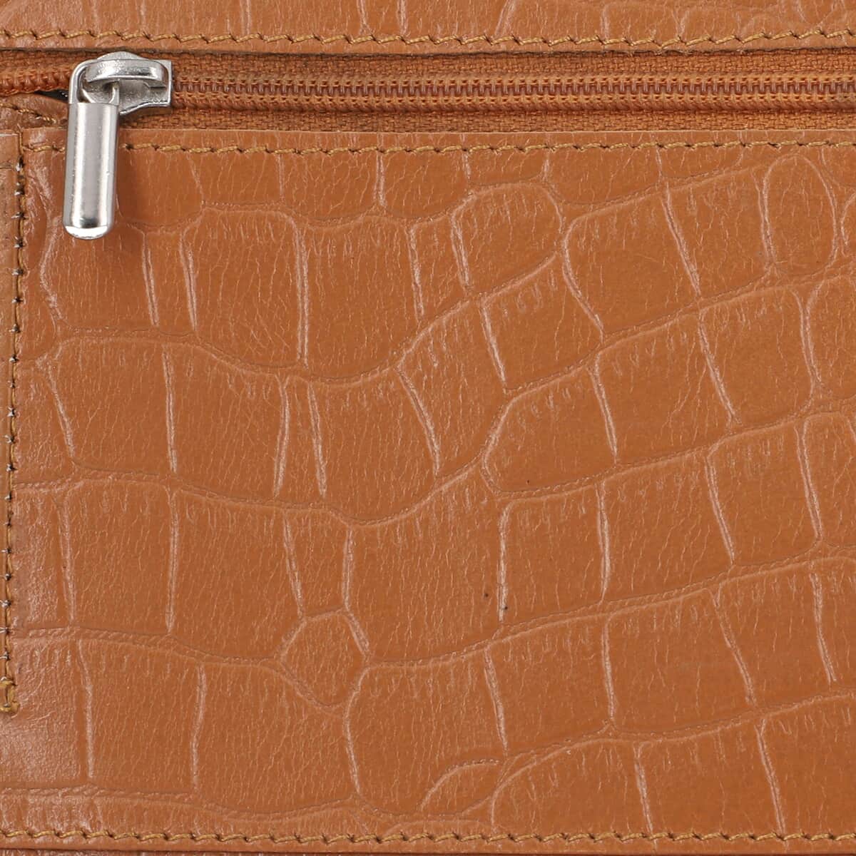 Union Code Tan Crocodile Embossed Pattern RFID Protected Genuine Leather Wallet for Women | Leather Purse | Card Holder | Designer Wallet image number 5