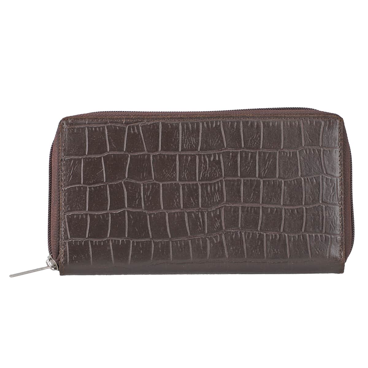 Union Code Dark Brown Crocodile Embossed Pattern RFID Protected Genuine Leather Wallet for Women | Leather Purse | Card Holder | Designer Wallet image number 0