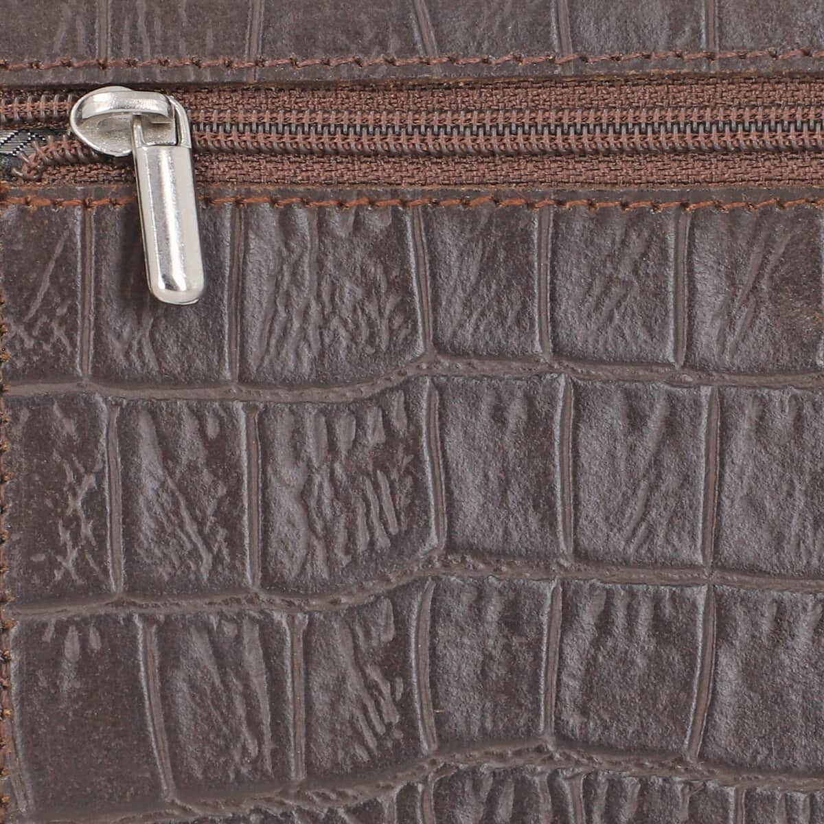 Union Code Dark Brown Crocodile Embossed Pattern RFID Protected Genuine Leather Wallet for Women | Leather Purse | Card Holder | Designer Wallet image number 5