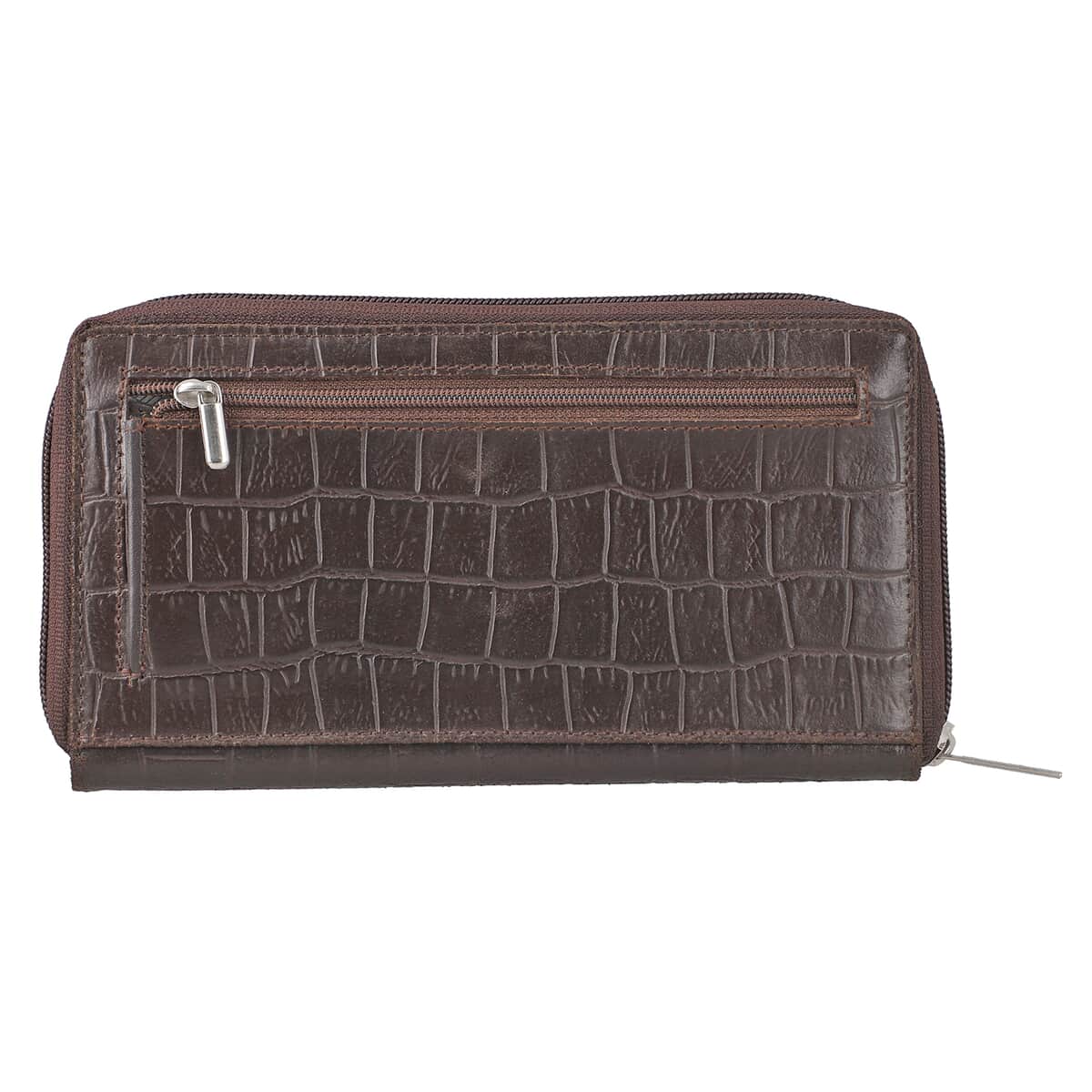 Union Code Dark Brown Crocodile Embossed Pattern RFID Protected Genuine Leather Wallet for Women | Leather Purse | Card Holder | Designer Wallet image number 6