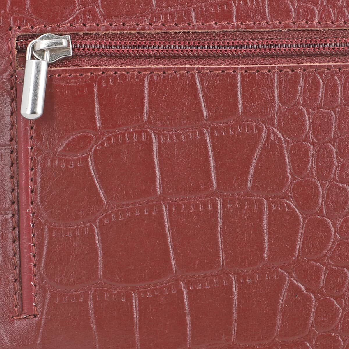 Union Code Wine Crocodile Embossed Pattern RFID Protected Genuine Leather Wallet for Women , Leather Purse , Card Holder , Designer Wallet image number 5