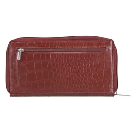 Union Code Wine Crocodile Embossed Pattern RFID Protected Genuine Leather Wallet for Women , Leather Purse , Card Holder , Designer Wallet image number 6