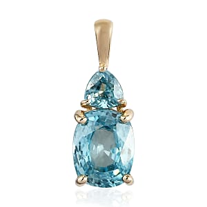 LUXORO 10K Yellow Gold Premium Ratanakiri Blue Zircon Drop Pendant 3.75 ctw