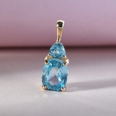 Luxoro Premium Ratanakiri Blue Zircon 3.75 ctw Drop Pendant without Chain in 10K Yellow Gold